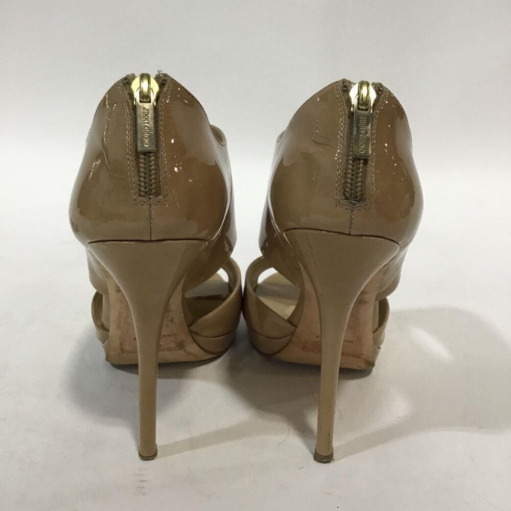 Pre-Owned JIMMY CHOO Nude Patent Full Strap Peep Toe - Size 39 - Picture 2 of 6